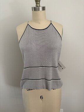Joseph A. Women's Coastal Chic Ribbed Knit Halter Top Grey Black Silk Y2K Small